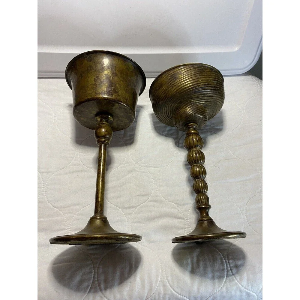 2 Maitland Smith Heavy Brass Candle Holders 11-11.5”Handmade In The Philippines